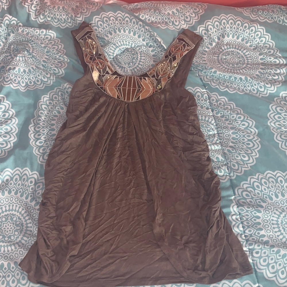 Brown top with fancy neckline